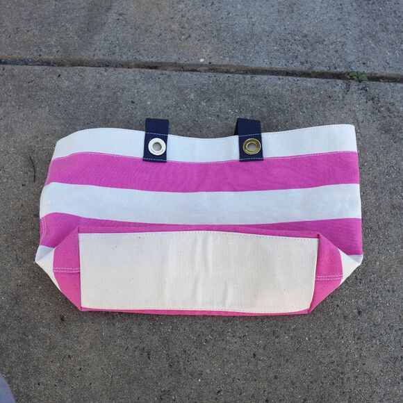 Tommy Hilfiger Canvas Striped Tote Bag Pink White Navy Blue Large Beach Summer - Picture 2 of 11
